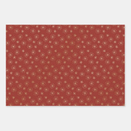 HOJA DE PAPEL DE REGALO CAÍDA NARANJA ROJO Y ORO CON PATRÓN DE SNOWFLAKE