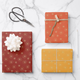 HOJA DE PAPEL DE REGALO CAÍDA NARANJA ROJO Y ORO CON PATRÓN DE SNOWFLAKE