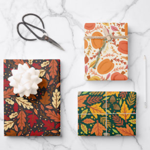 Hoja De Papel De Regalo Caída Woodland otoño deja calabaza