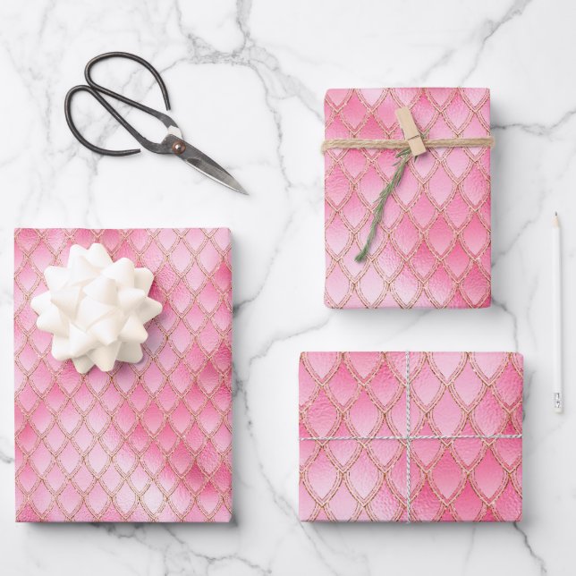Hoja De Papel De Regalo Cajas de dragón rosa brillante (Anverso)