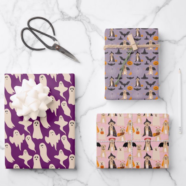 Hoja De Papel De Regalo Calabaza de perro fantasma de Halloween (Anverso)