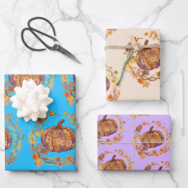 Hoja De Papel De Regalo Calabaza floral - Elegancia otoño