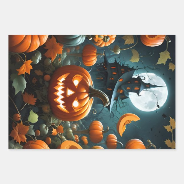 Hoja De Papel De Regalo Calabaza malvada (Anverso)