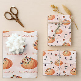 Hoja De Papel De Regalo Calabaza personalizada de Floral otoño