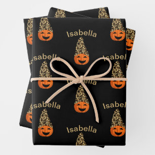 Hoja De Papel De Regalo Calabaza usando etiquetas de regalo de un Gorra de