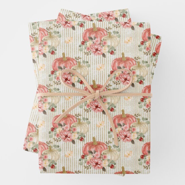 Hoja De Papel De Regalo Calabaza y flores (In situ)