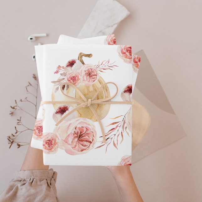 Hoja De Papel De Regalo Calabaza y flores acuáticas de moda | Otoño otoño (Subido por el creador)