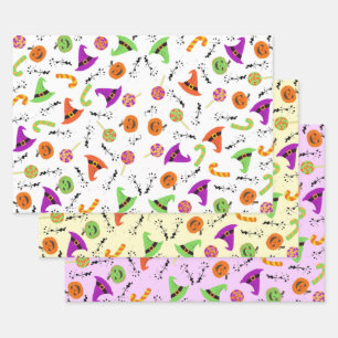 Hoja De Papel De Regalo Calabaza y Gorra de la Bruja de Candy de Halloween