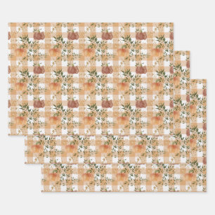 Hoja De Papel De Regalo Calabazas acuarelas en Gingham