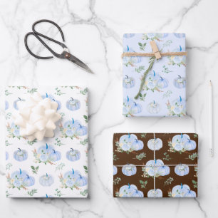 Hoja De Papel De Regalo Calabazas Azules Florales
