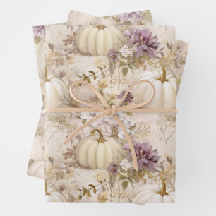 Hoja De Papel De Regalo Calabazas blancas Lilac Morado Caída Acuarela Flor