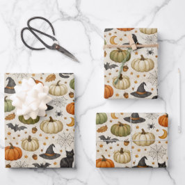 Hoja De Papel De Regalo Calabazas de gato negro de Halloween