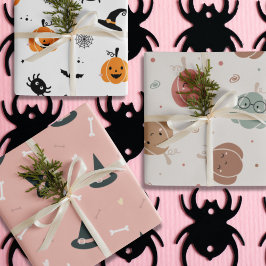 Hoja De Papel De Regalo Calabazas de Halloween gorras y huesos Kawaii