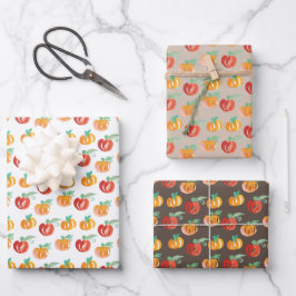 Hoja De Papel De Regalo Calabazas de Otoño Pintadas a Mano Naranja Verde