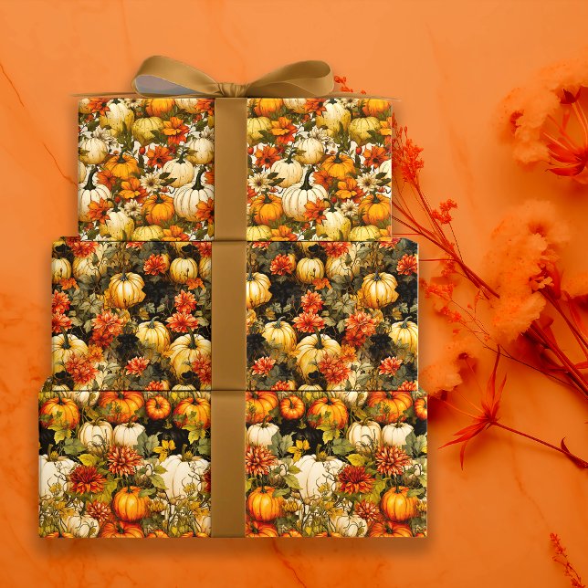 Hoja De Papel De Regalo Calabazas de otoño y flores (Subido por el creador)