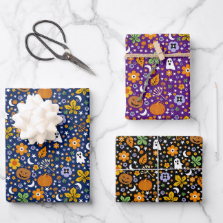 Hoja De Papel De Regalo Calabazas fantasma y naranjas espeluznantes de Hal