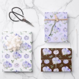 Hoja De Papel De Regalo Calabazas Moradas Floral