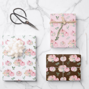 Hoja De Papel De Regalo Calabazas rosadas Floral