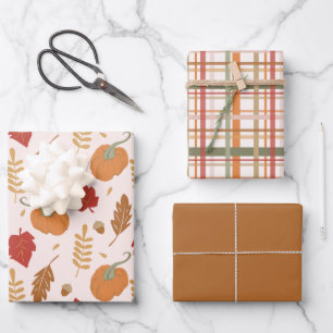 Hoja De Papel De Regalo Calabazas rusticas y coordenadas de trenzado