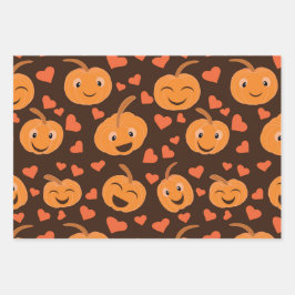 Hoja De Papel De Regalo Calabazas sonrientes divertidas con corazones