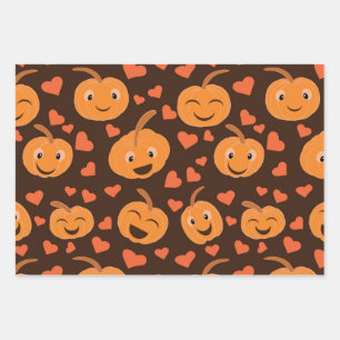 Hoja De Papel De Regalo Calabazas sonrientes divertidas con corazones