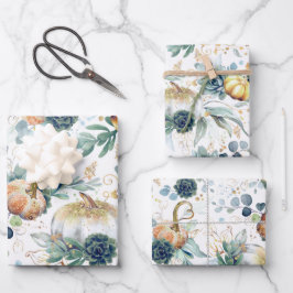 Hoja De Papel De Regalo Calabazas Suculentas Verdor de Oro Eucalyptus Caíd