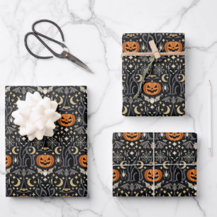 Hoja De Papel De Regalo Calabazas talladas naranja Art Deco