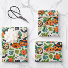 Hoja De Papel De Regalo Calabazas Tropicales de Halloween