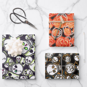 Hoja De Papel De Regalo Calabazas y calaveras