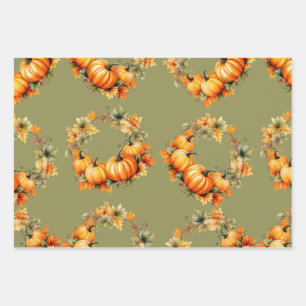 Hoja De Papel De Regalo Calabazas y flores