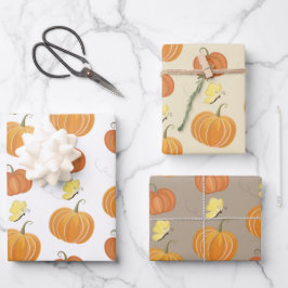 Hoja De Papel De Regalo Calabazas y mariposas de color neutro de otoño