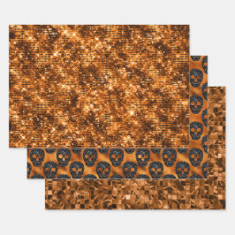 Hoja De Papel De Regalo Calavera con Brillo Naranja Patrón de Halloween