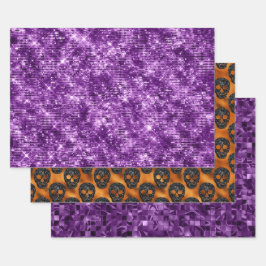 Hoja De Papel De Regalo Calavera con Brillo Naranja Purpura Patrón de Hall
