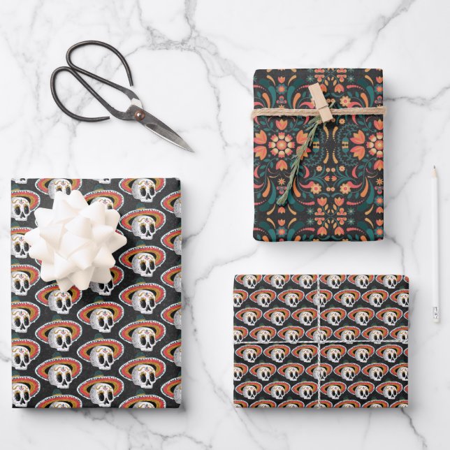 Hoja De Papel De Regalo Calavera con Sombrero (Anverso)