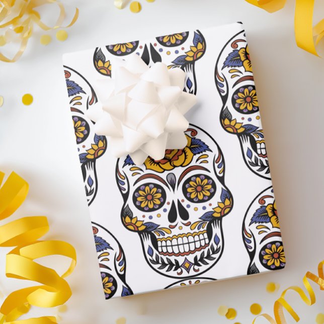 Hoja De Papel De Regalo Calavera de azúcar Halloween Día de Muertos (Sugar Skull Gift Wrap)