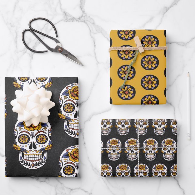 Hoja De Papel De Regalo Calavera de azúcar mexicana (Anverso)