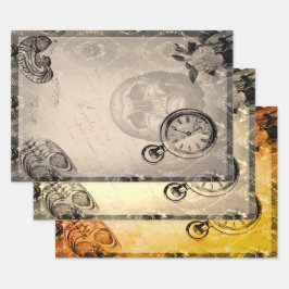 Hoja De Papel De Regalo Calavera de Halloween Creepy Anatomía Floral Vinta