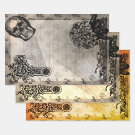 Hoja De Papel De Regalo Calavera de Halloween y Flor de Hortensia Negra