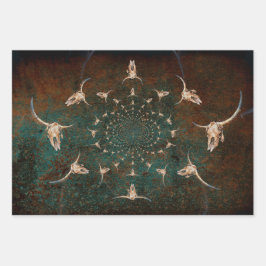 Hoja De Papel De Regalo Calavera del toro Verde azulado de textura marrón 