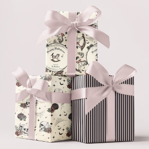 Hoja De Papel De Regalo Calavera gótica rosa Roses Calabaza Chica Hallowee