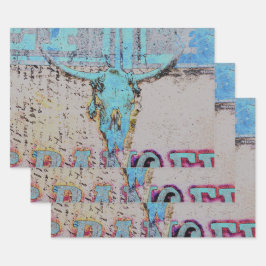 Hoja De Papel De Regalo Calavera occidental Verde azulada Vintage azul rus