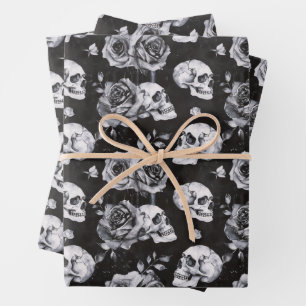 Hoja De Papel De Regalo Calavera oculta gótica y Rosas