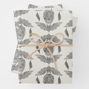 Hoja De Papel De Regalo Calavera y murciélagos