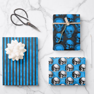 Hoja De Papel De Regalo Calaveras Azules y Diseño de la Serie Girasol 11