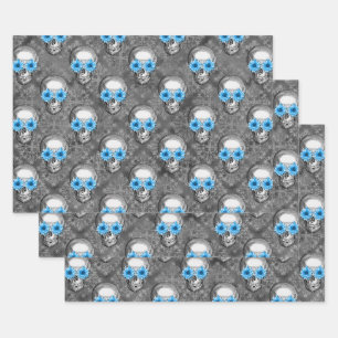 Hoja De Papel De Regalo Calaveras Azules y Serie de Girasoles Diseño 5