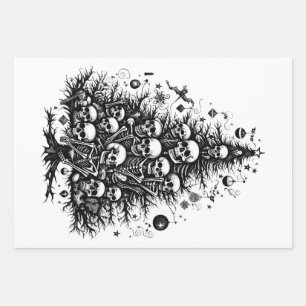 Hoja De Papel De Regalo Calaveras de árbol de Navidad negro y huesos 3 art