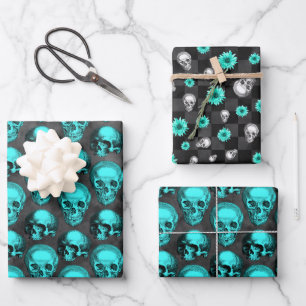 Hoja De Papel De Regalo Calaveras de Turquesa y Diseño de la Serie Girasol
