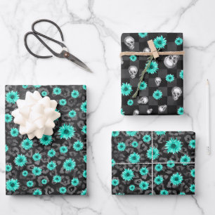 Hoja De Papel De Regalo Calaveras de Turquesa y Diseño de la Serie Girasol
