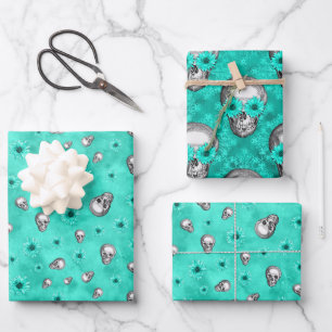 Hoja De Papel De Regalo Calaveras de Turquesa y Diseño de la Serie Girasol