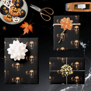 Hoja De Papel De Regalo Calaveras Góticas Oscuras Humanas Trío Negro Criat